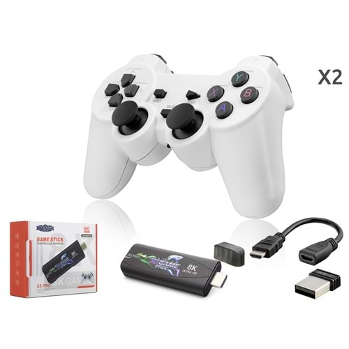 NODAR ND767 X3 Pro Retro Game Stick Oyun Konsolu HDMI 64GB Destekli 2.4G Kablosuz - Beyaz
