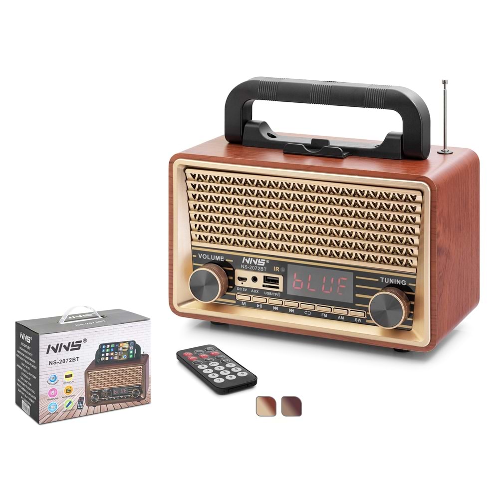 NNS NS2072BT Bluetooth Nostaljik Hoparlör FM Kumandalı 23 x 11.7 x 16.9 cm