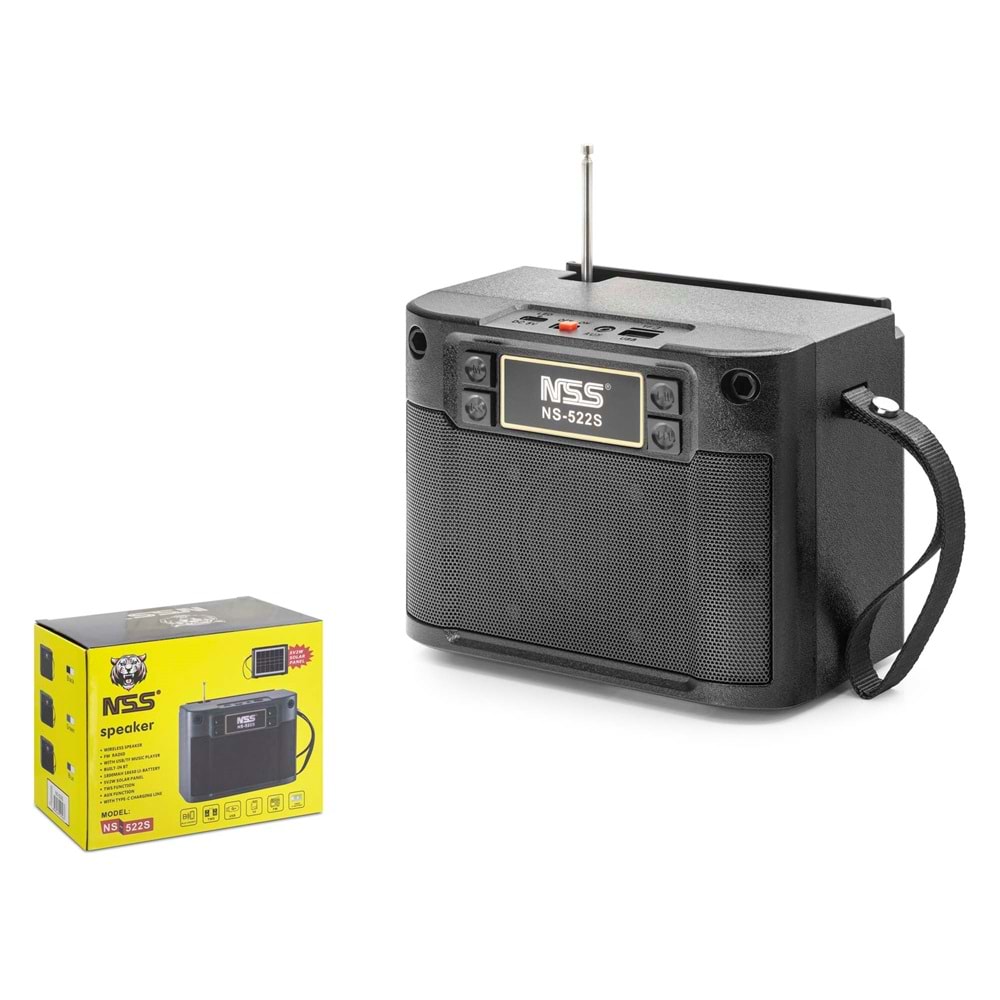 NSS NS522S Bluetooth FM Radyo TWS USB TF AUX Solar Şarjlı Taşınabilir Kamp Hoparlör