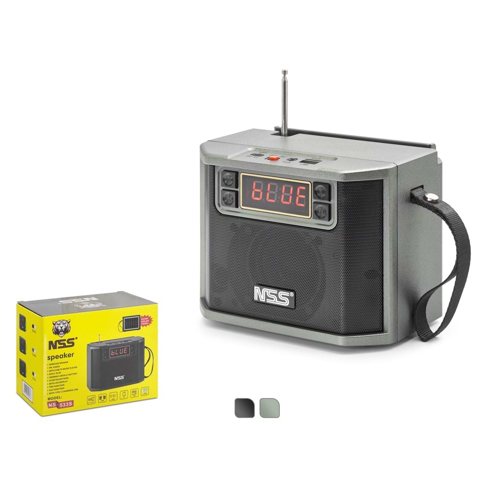 NSS NS533S Bluetooth FM Radyo TWS USB TF AUX Solar Şarjlı Taşınabilir Kamp Hoparlör