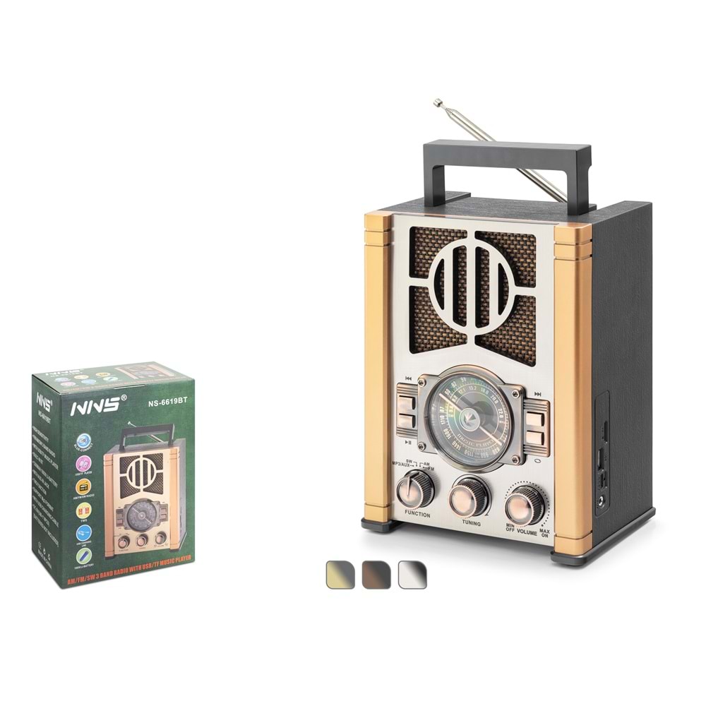 NNS NS6619BT Bluetooth Nostaljik Hoparlör FM 16.5 x 10.4 x 22 cm