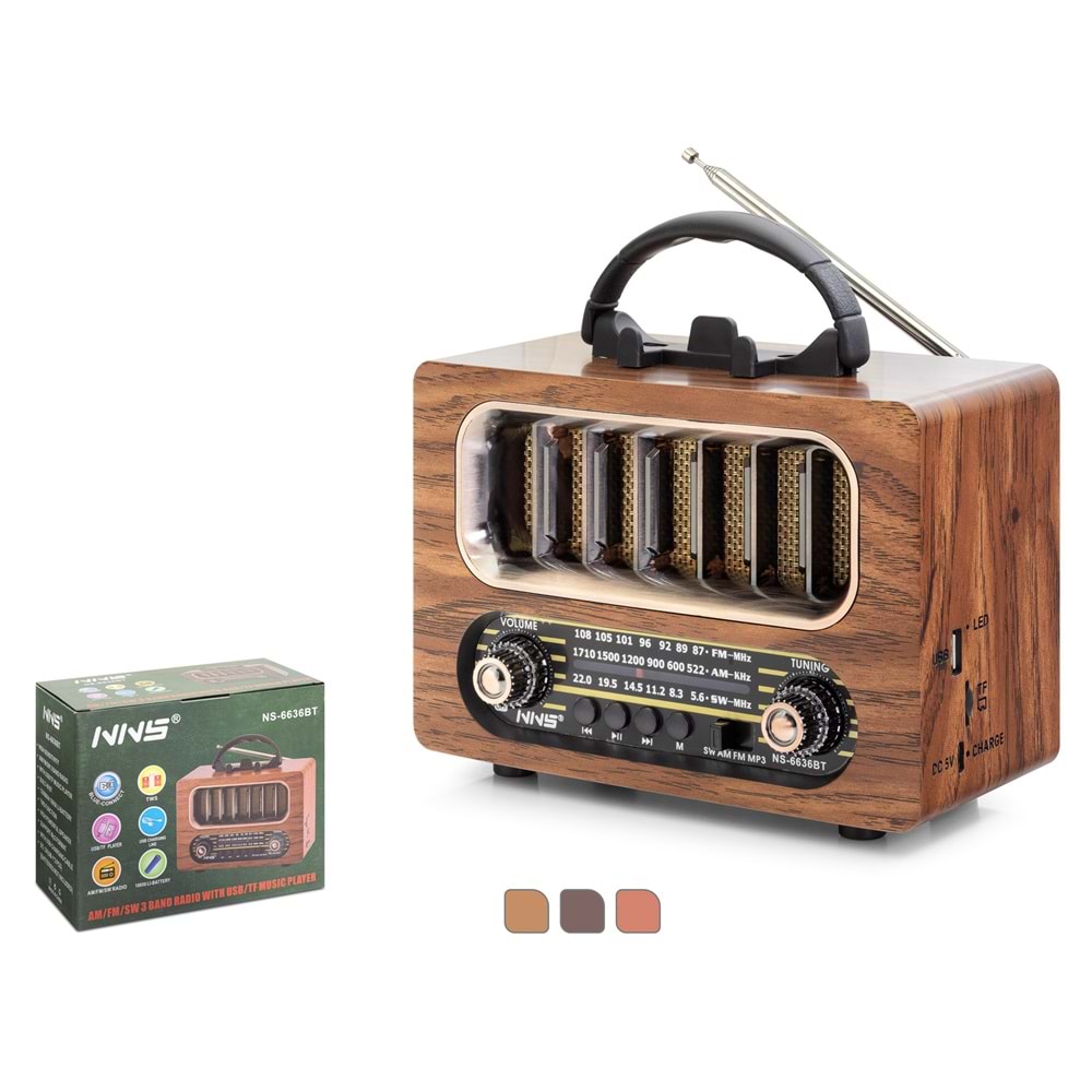 NNS NS6636BT Bluetooth Nostaljik Hoparlör FM 20 x 10.4 x 15.2 cm