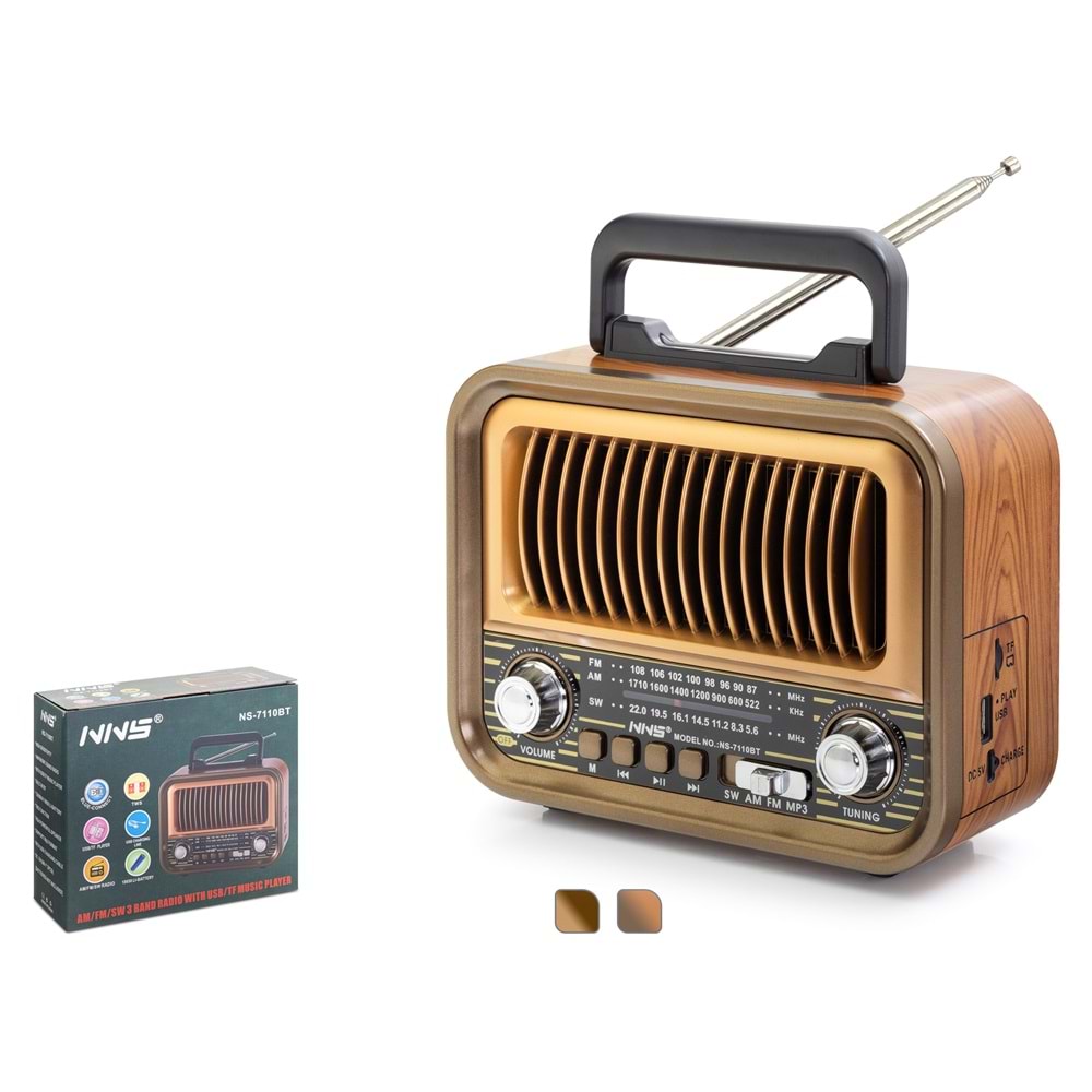 NNS NS7110BT Bluetooth Nostaljik Hoparlör FM 20 x 10.2 x 14.5 cm