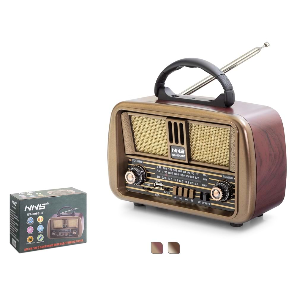 NNS NS8068BT Bluetooth Nostaljik Hoparlör FM 20 x 10.2 x 14.5 cm