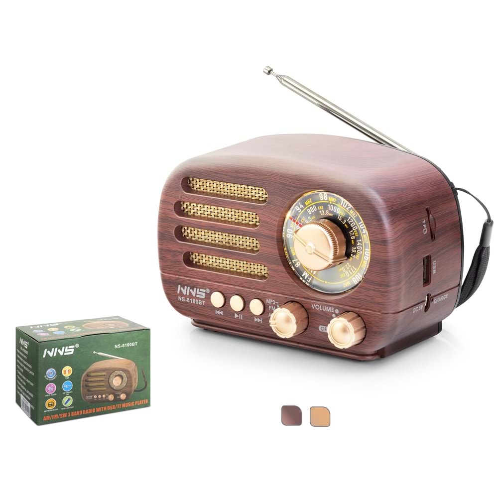 Nns Ns8100Bt Bluetooth Nostalji Speaker 143*80*94mm