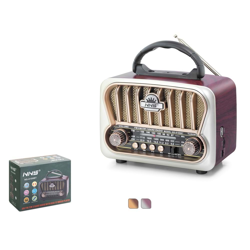 NNS NS8109BT Bluetooth Nostaljik Hoparlör FM 18 x 9.6 x 13.8 cm