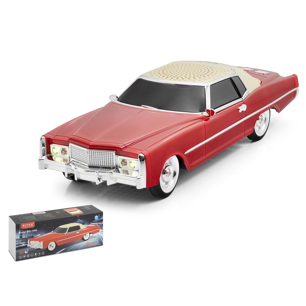 HADRON WS1966 Bluetooth Hoparlör FM Radyo 10W TWS USB TF LED Klasik Araba Tasarımlı - Kırmızı