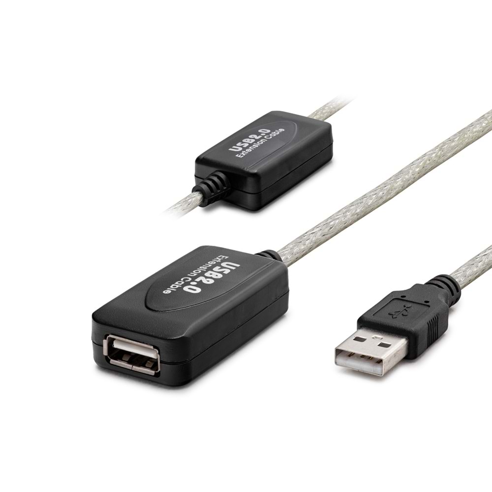 HADRON HDX7515 USB (M) TO USB (F) UZATMA KABLO 20M SİYAH-GÜMÜŞ