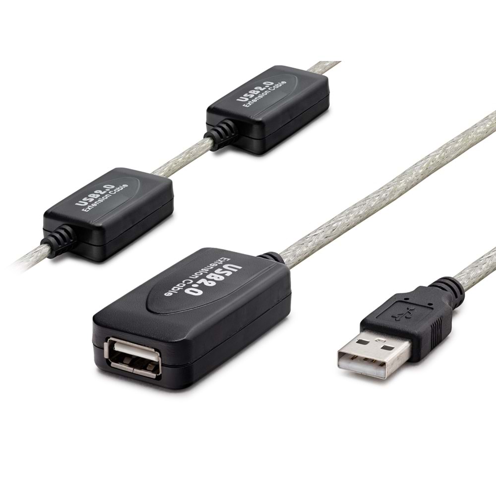 HADRON HDX7525 USB (M) TO USB (F) UZATMA KABLO 30M SİYAH-GÜMÜŞ
